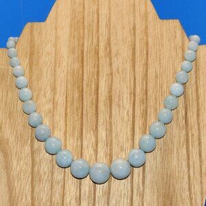 Vintage Graduated Aquamarine Beaded Necklace 14k Gold Marked 585 Clasp